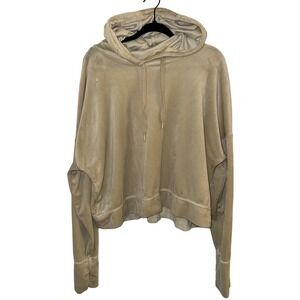 OFFLINE by Aerie Womens Velour Cropped Hoodie Tan Beige XL Relaxed Fit 442888FB
